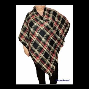 Janice plaid pullover poncho one size